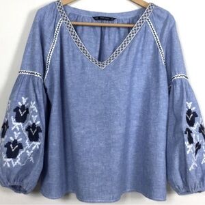 Zara Blue Embroidered Women's Top
